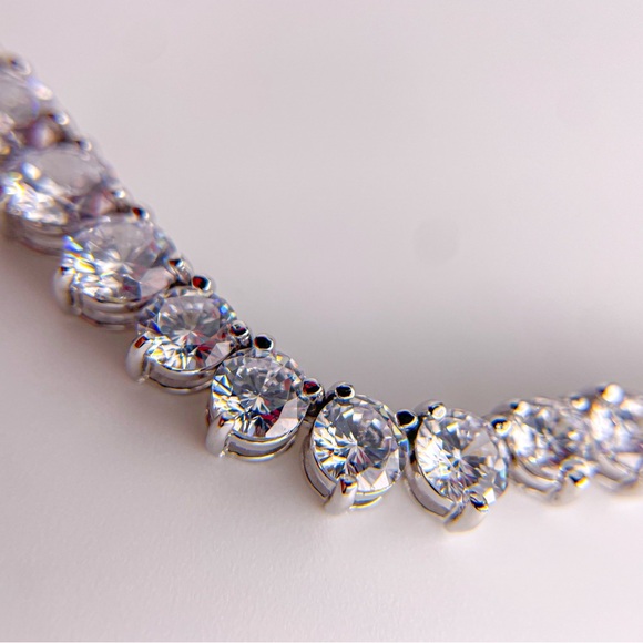 Seta Round Cubic Zirconia Silvertone Graduated Eternity Necklace 16" - Picture 9 of 14